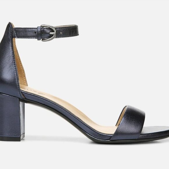 Naturalizer Vera Metallic French Navy Leather Ankle Strap Dress Sandals 6.5 NEW - Picture 2 of 11
